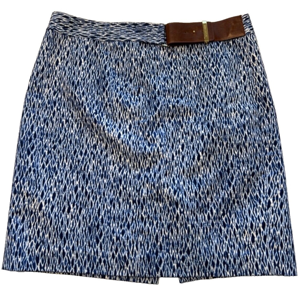 Michael Kors Wave Shibori Vintage Blue Print Faux Leathe Belt Pencil Ski…